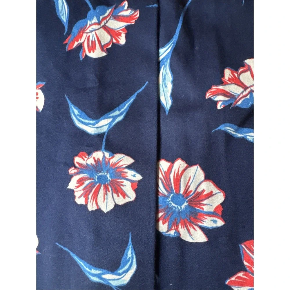 Land's End‎ White Navy Printed Lined Floral Zip  A Line Skirt SZ 12